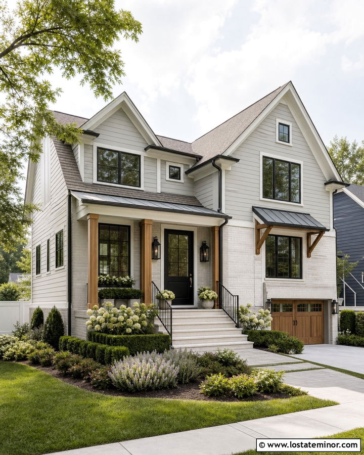 Light Grey Transitional House With Black Dutch Door - 30 Light Grey House Design With Dutch Door Ideas