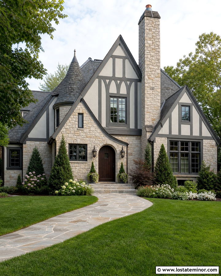 Light Grey Tudor House With Dark Gables - 30 Light Grey House Design With Gables Ideas