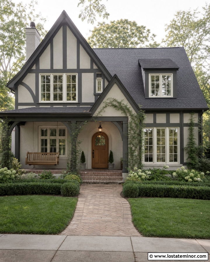 Light Grey Tudor House With Oak Swing - 30 Light Grey House Design With Swing Ideas