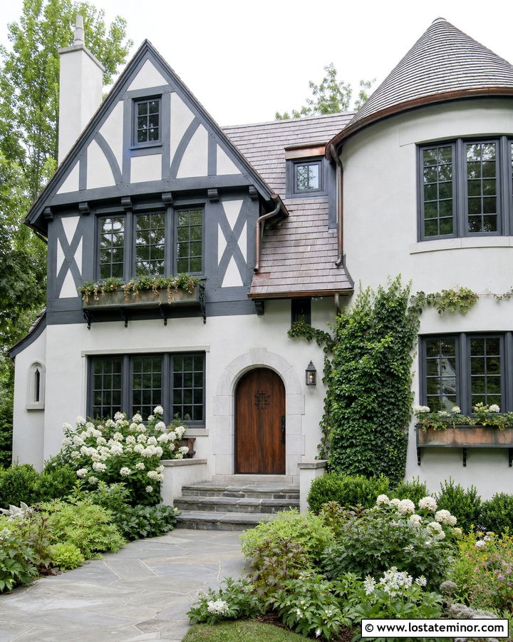 Light Grey Tudor With Copper Window Boxes - 30 Light Grey House Design With Window Boxes Ideas