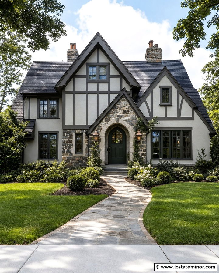 Light Grey Tudor With Dark Green Dutch Door - 30 Light Grey House Design With Dutch Door Ideas