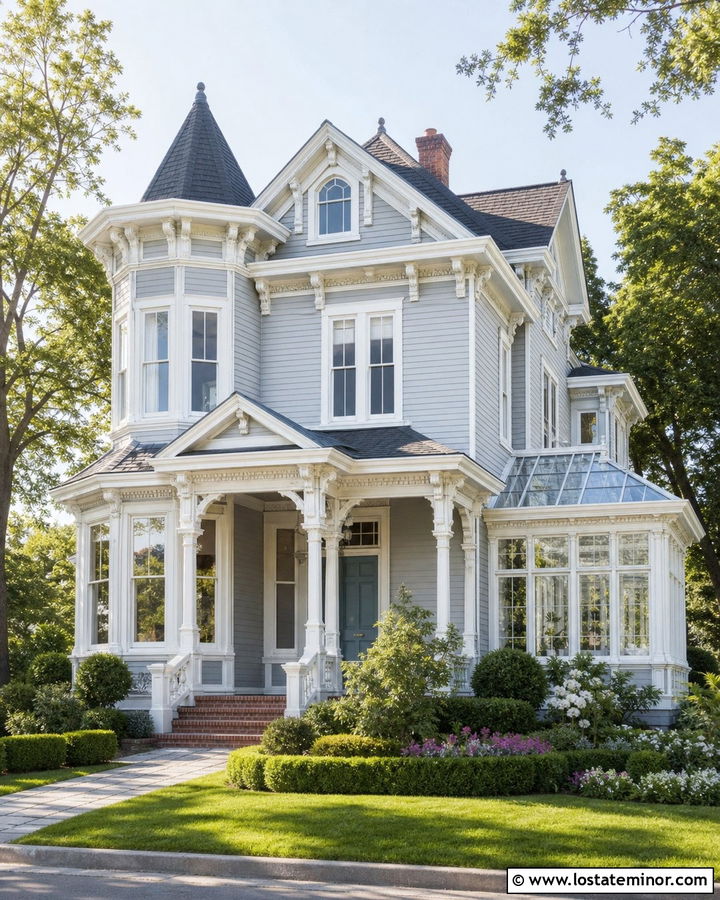 Light Grey Victorian House With Conservatory Sunroom - 30 Light Grey House Design With Sunroom Ideas
