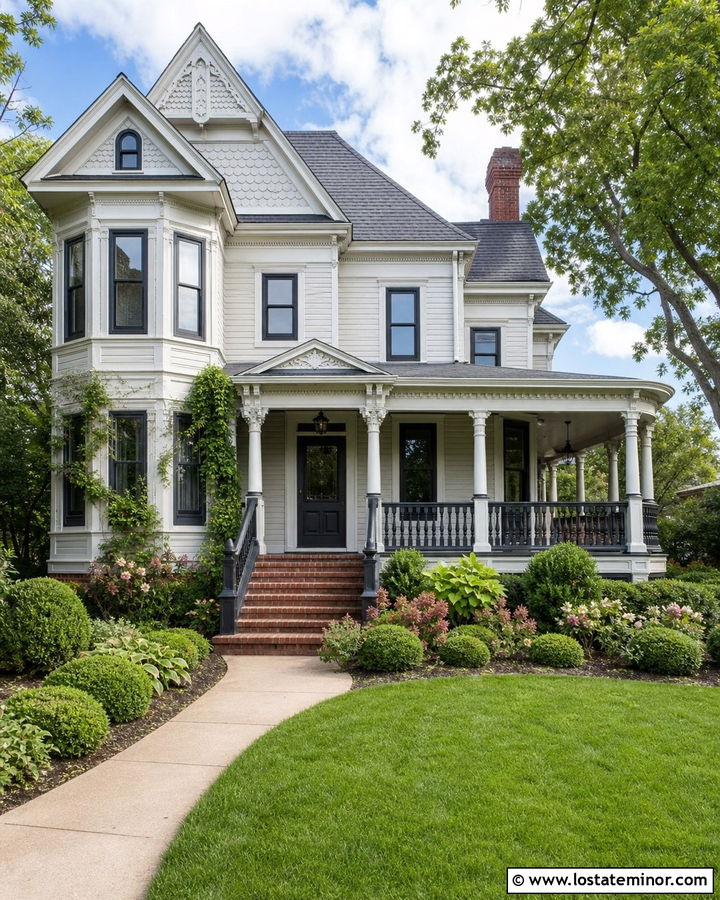 Light Grey Victorian With Charcoal Railings - 30 Light Grey House Design With Railings Ideas