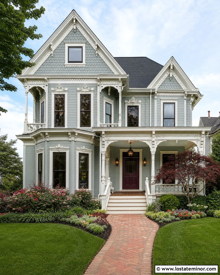 Light Grey Victorian With Scalloped Shingle Siding - 30 Light Grey House Design With Shingles Ideas