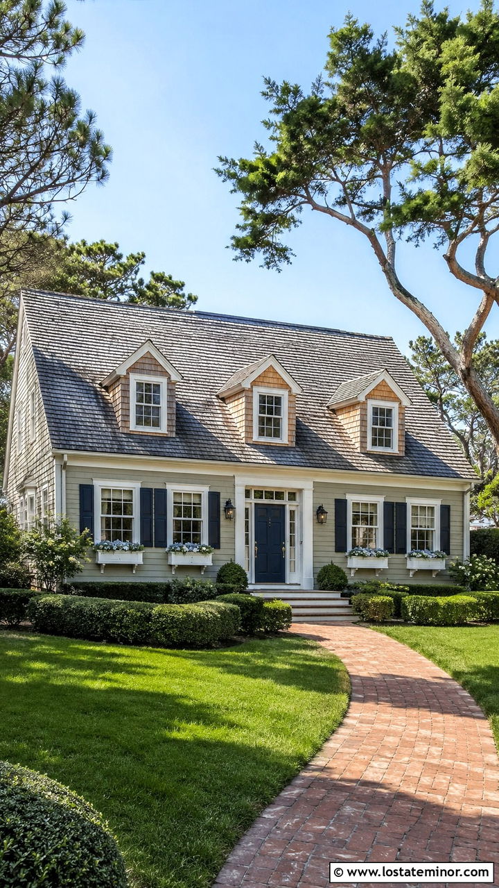 Light Olive Green Cape Cod With Cedar Shake Siding - 30 Olive Green House Design With Cedar Shake Ideas
