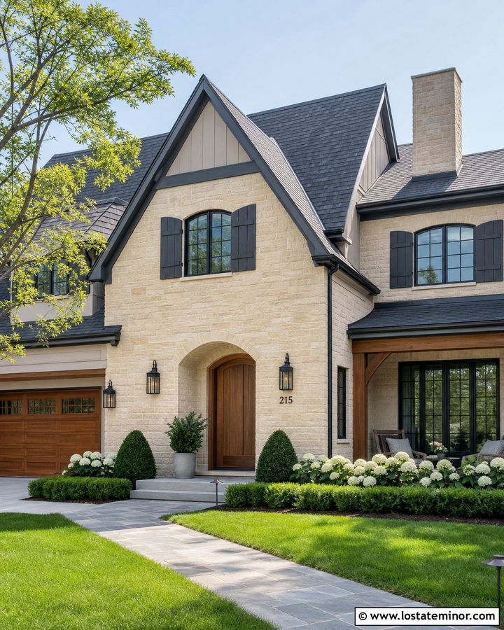 Light Stone House With Charcoal Numbers - 30 Stone House Design With House Numbers Ideas