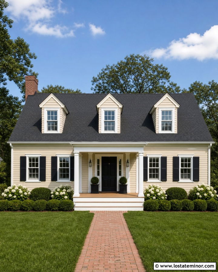 Light Tan House With Black Shutters And Dormers - 30 Tan House Design With Dormers Ideas