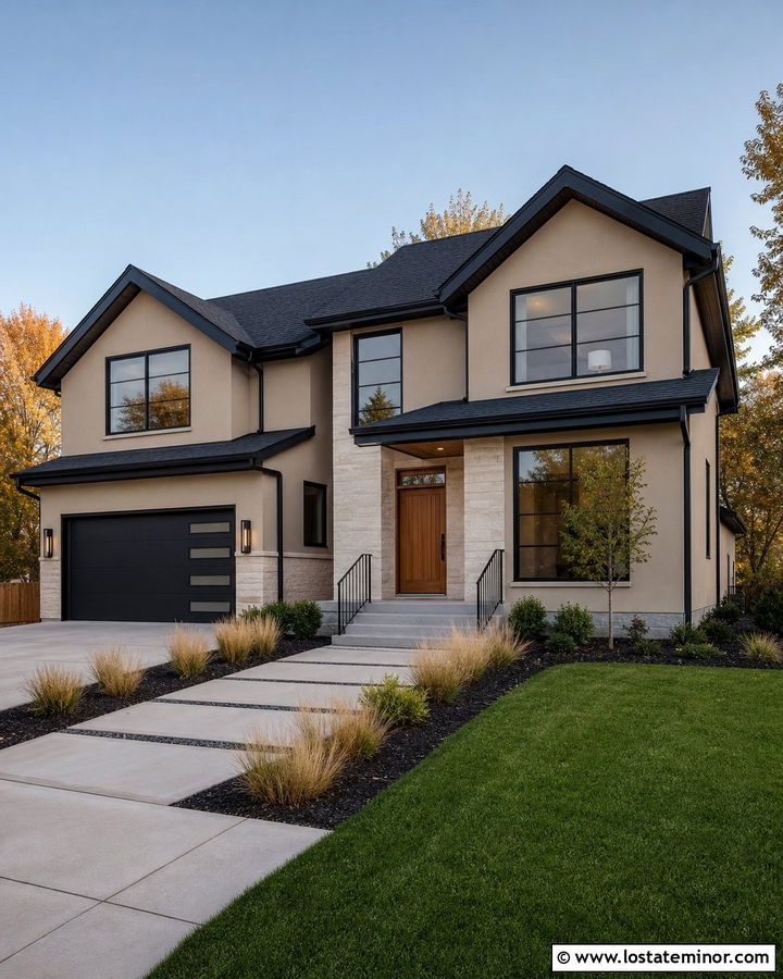 Light Tan House With Black Trim - 30 Tan House Design With Trim Ideas