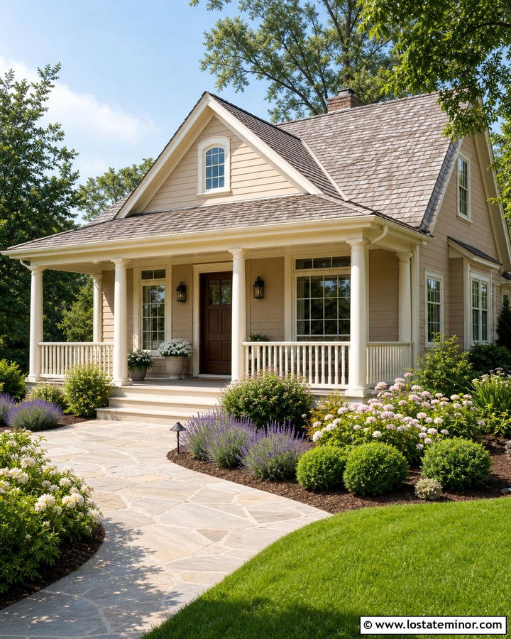 Light Tan House With Cream Porch Columns - 30 Tan House Design With Porch Columns Ideas