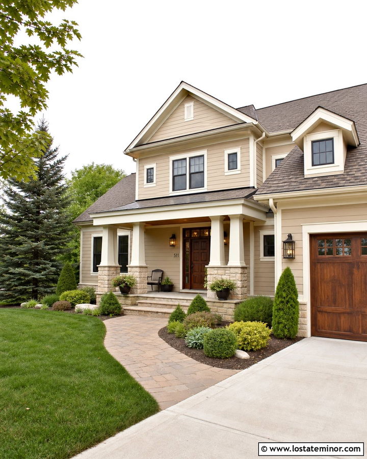 Light Tan House With Limestone Accents - 30 Tan House Design With Stone Accents Ideas