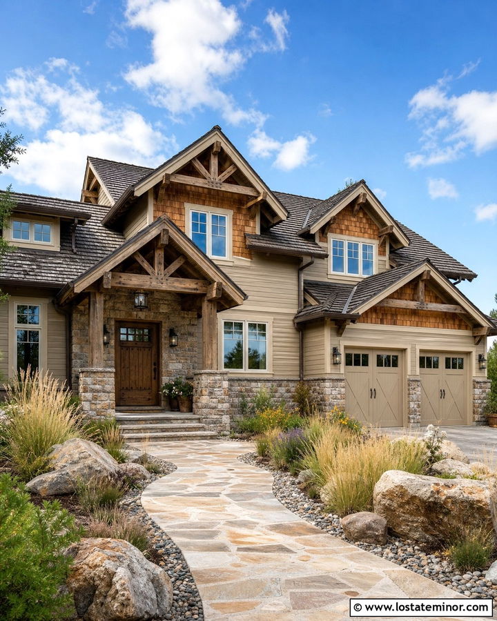 Light Tan House With Rustic Gables - 30 Tan House Design With Gables Ideas