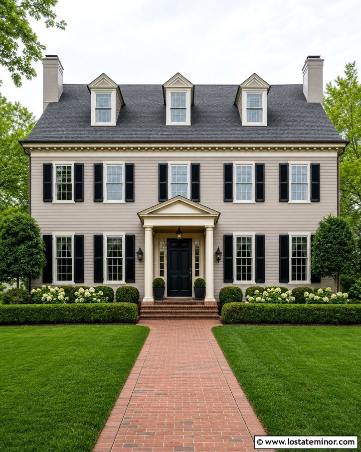 Light Taupe Colonial With Black Sconces - 30 Taupe House Design With Lighting Ideas