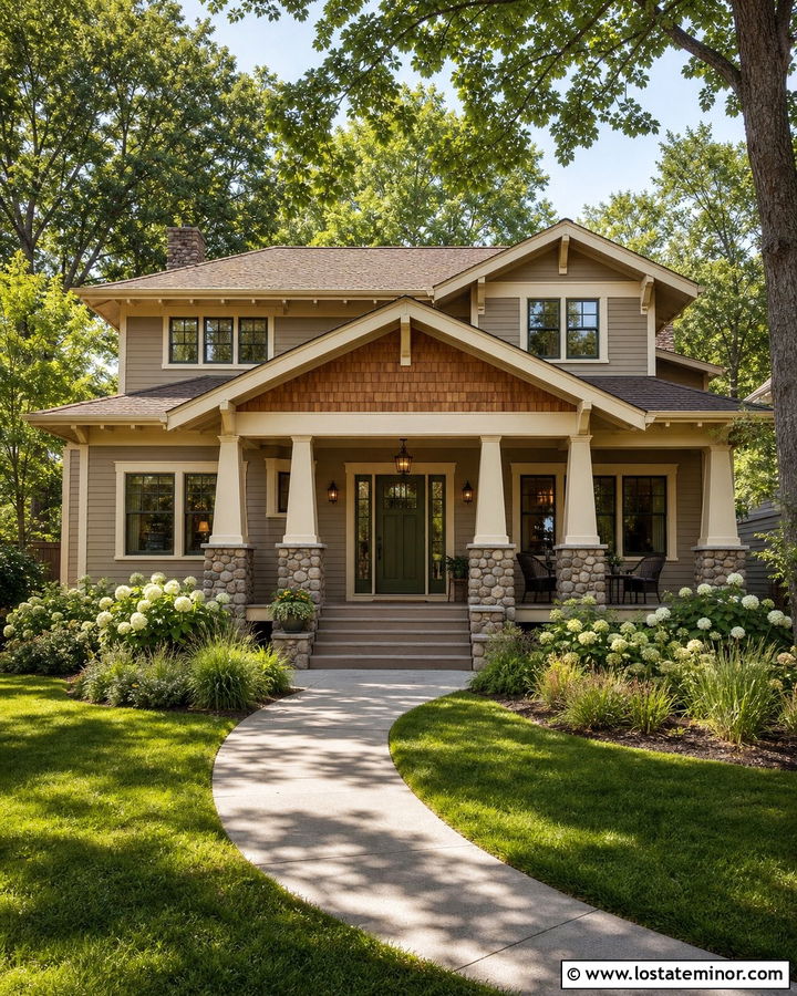 Light Taupe Craftsman With Cedar Gable Shakes - 30 Taupe House Design With Gables Ideas