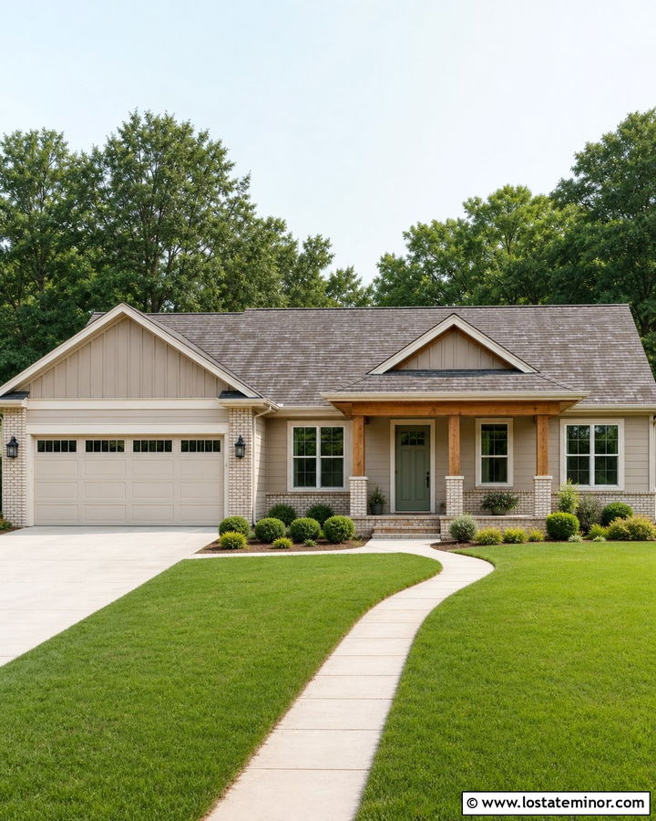 Light Taupe House With Cream Brick - 30 Taupe House Design With Brick Accents Ideas