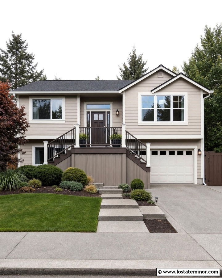 Light Taupe House With Espresso Deck - 30 Taupe House Design With Deck Ideas