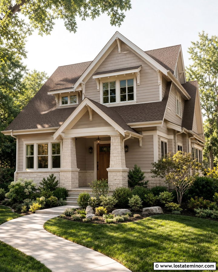 Light Taupe House With Limestone Accents - 30 Taupe House Design With Stone Accents Ideas