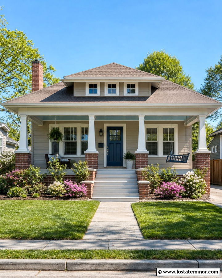 Light Taupe House With Sky Blue Porch Ceiling - 30 Taupe House Design With Porch Ceiling Ideas
