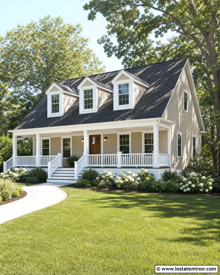Light Taupe House With White Front Porch - 30 Taupe House Design With Front Porch Ideas