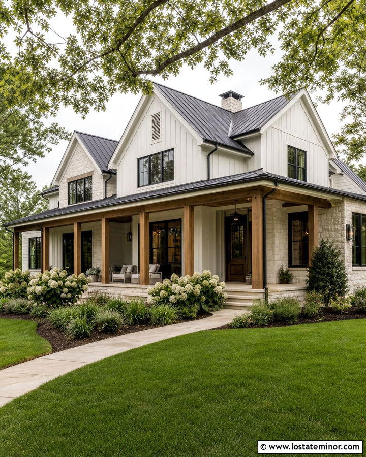 Limestone Farmhouse With Wraparound Front Porch - 30 Stone House Design With Front Porch Ideas