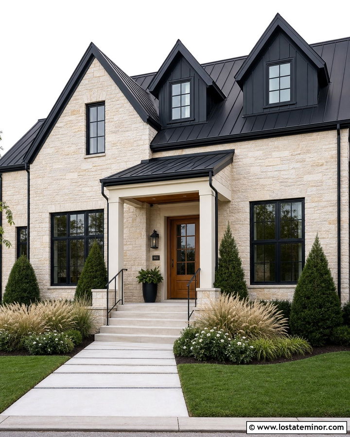 Limestone House With Black Dormers - 30 Stone House Design With Dormers Ideas