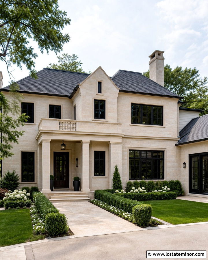 Limestone House With Black Screen Door - 30 Stone House Design With Screen Door Ideas