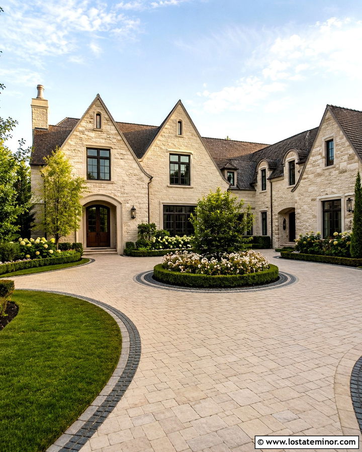 Limestone House With Circular Driveway - 30 Stone House Design With Driveway Ideas