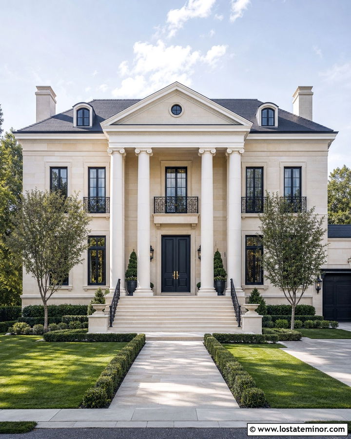 Limestone House With Classical Portico - 30 Stone House Design With Portico Ideas