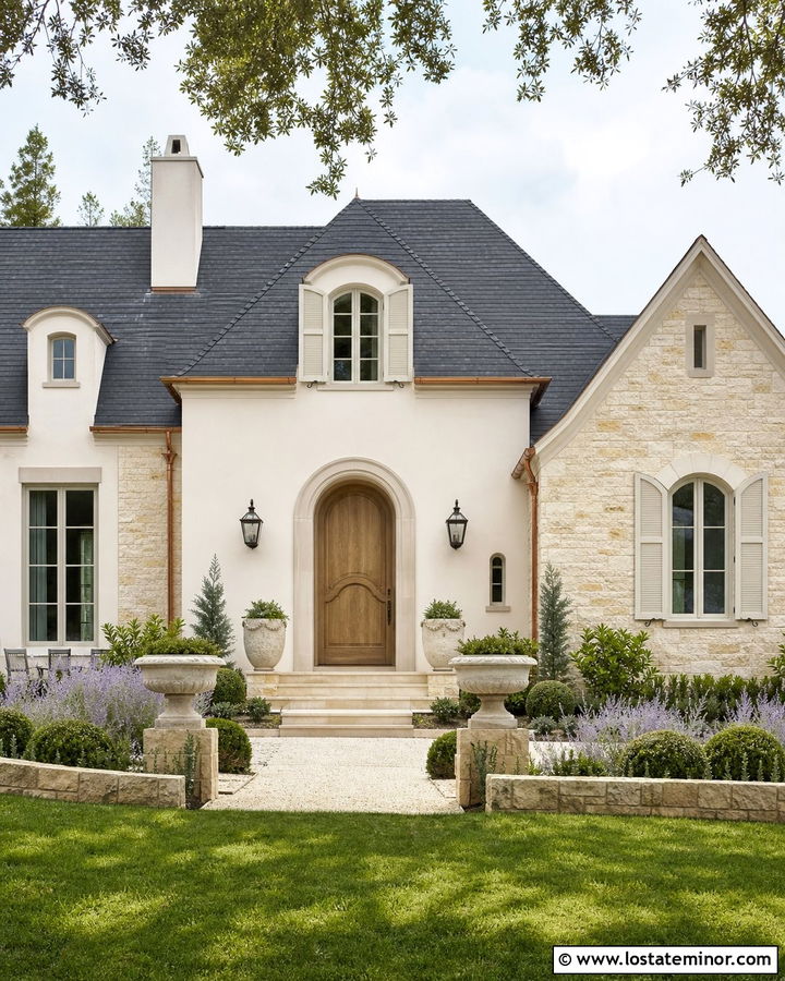 Limestone House With Natural Wood Front Door - 30 Stone House Design With Front Door Ideas