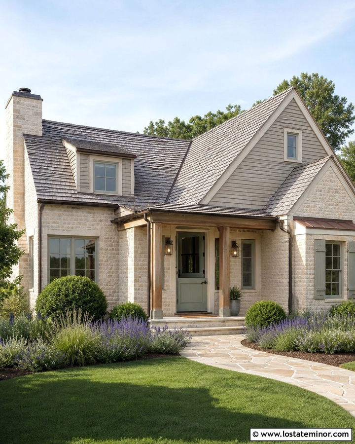 Limestone House With Sage Green Dutch Door - 30 Stone House Design With Dutch Door Ideas