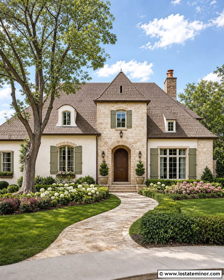 Limestone House With Tumbled Brick Accents - 30 Stone House Design With Brick Accents Ideas