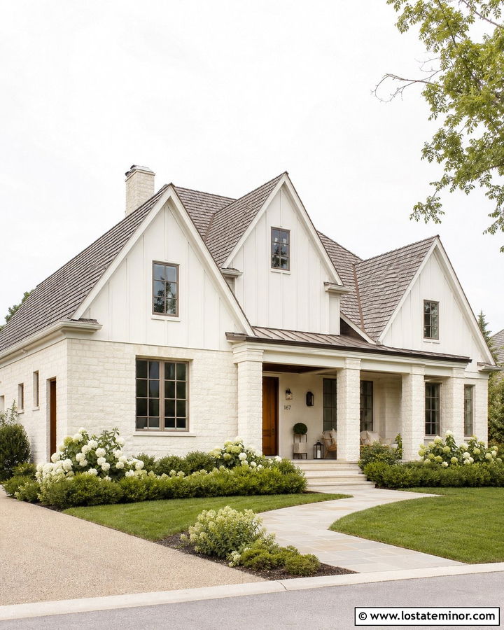 Limestone House With White Gables - 30 Stone House Design With Gables Ideas