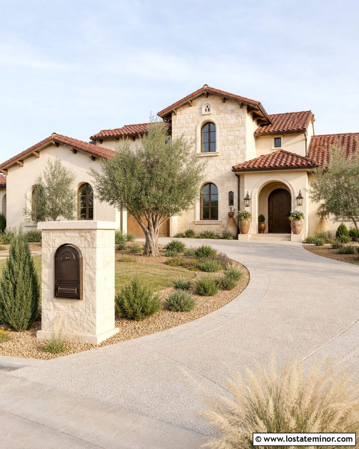 Limestone Mediterranean House With Bronze Mailbox - 30 Stone House Design With Mailbox Ideas
