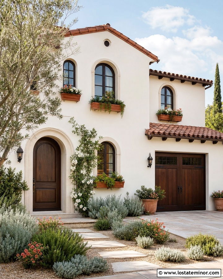 Linen White Mediterranean House With Terracotta Window Boxes - 30 Warm White House Design With Window Boxes Ideas