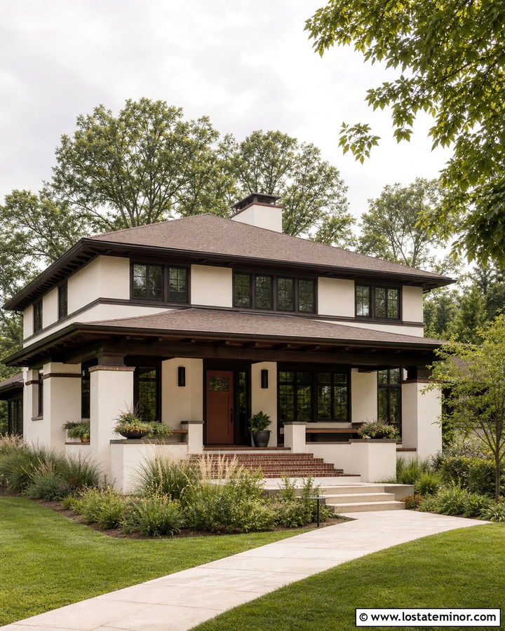 Linen White Prairie House Porch - 30 Warm White House Design With Front Porch Ideas