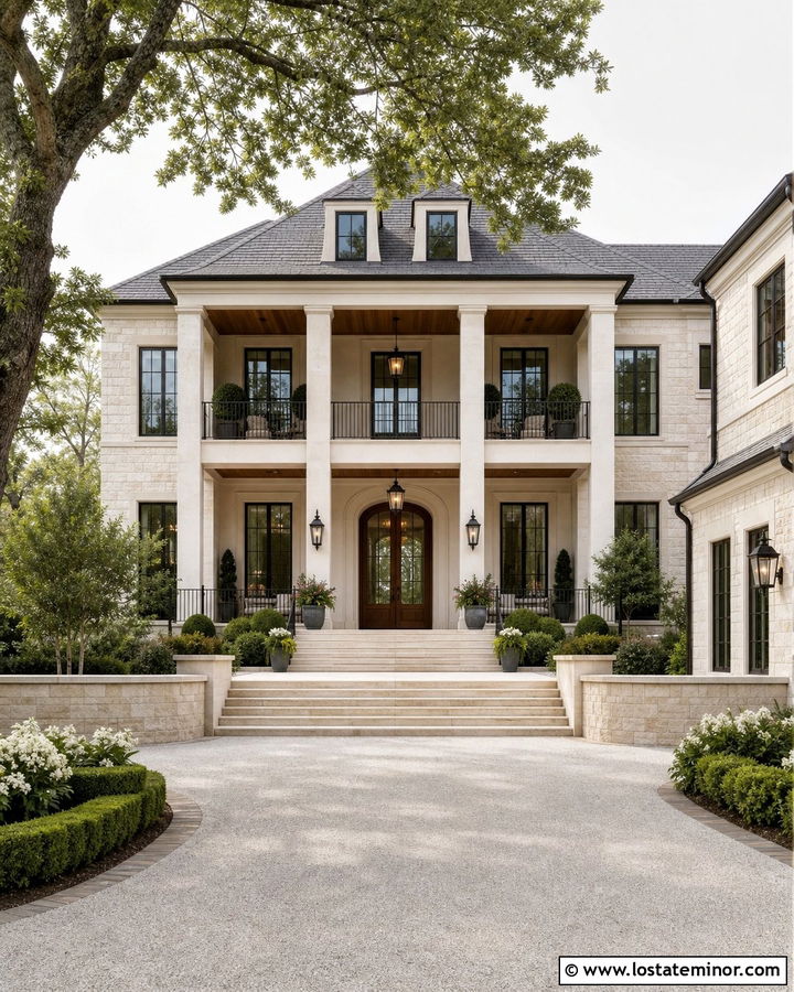 Luxury Stone House With Double Height Front Porch - 30 Stone House Design With Front Porch Ideas