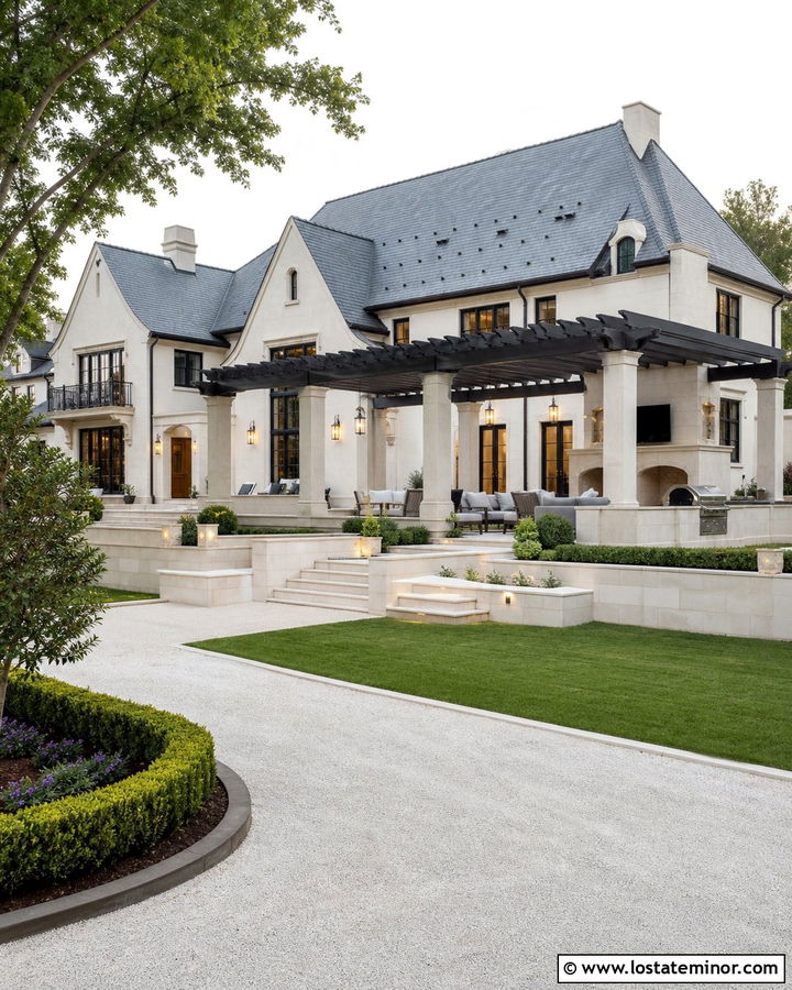 Luxury Stone House With Large Pergola - 30 Stone House Design With Pergola Ideas