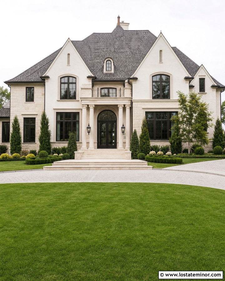 Luxury Stone House With Tall Porch Columns - 30 Stone House Design With Porch Columns Ideas