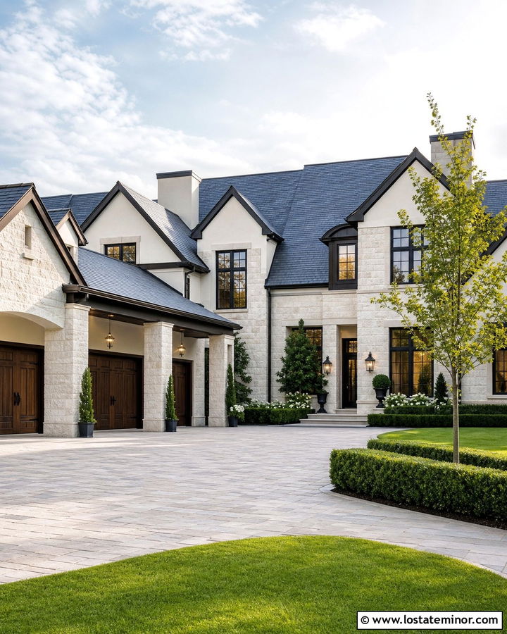 Luxury Stone House With Three Car Carport - 30 Stone House Design With Carport Ideas