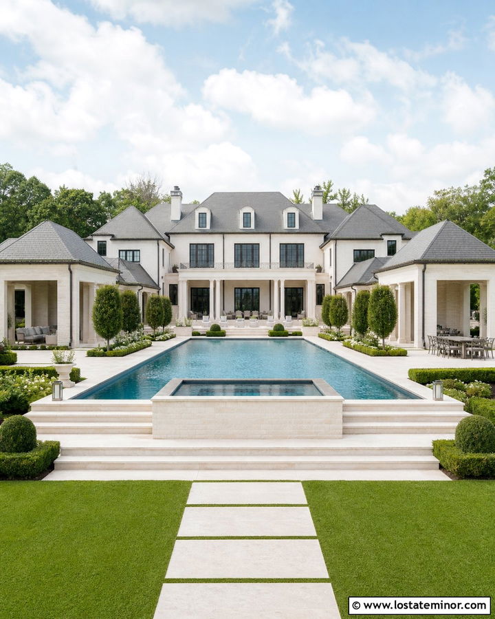 Luxury Stone Mansion With Grand Pool - 30 Stone House Design With Swimming Pool Ideas