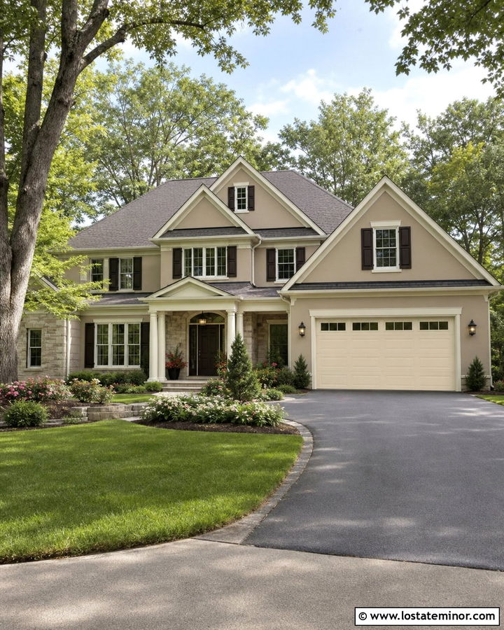 Macadamia House With Cream Garage Door - 30 Beige House Design With Garage Door Ideas