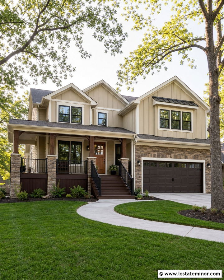 Macadamia Two Story House With Espresso Deck - 30 Beige House Design With Deck Ideas