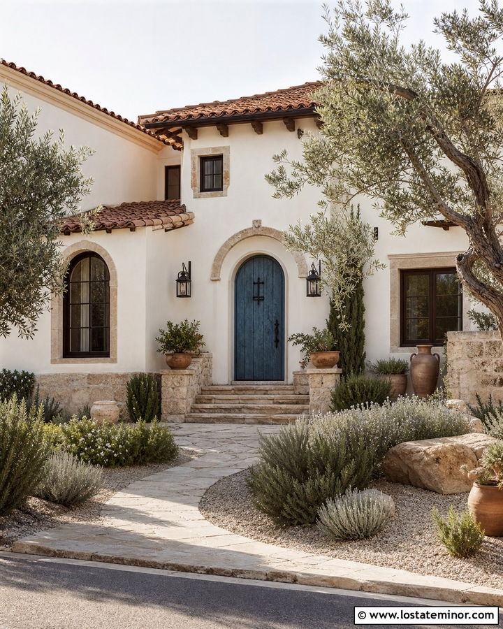 Mediterranean Stone House With Blue Front Door - 30 Stone House Design With Front Door Ideas