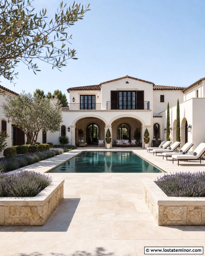 Mediterranean Stone Villa With Courtyard Pool - 30 Stone House Design With Swimming Pool Ideas
