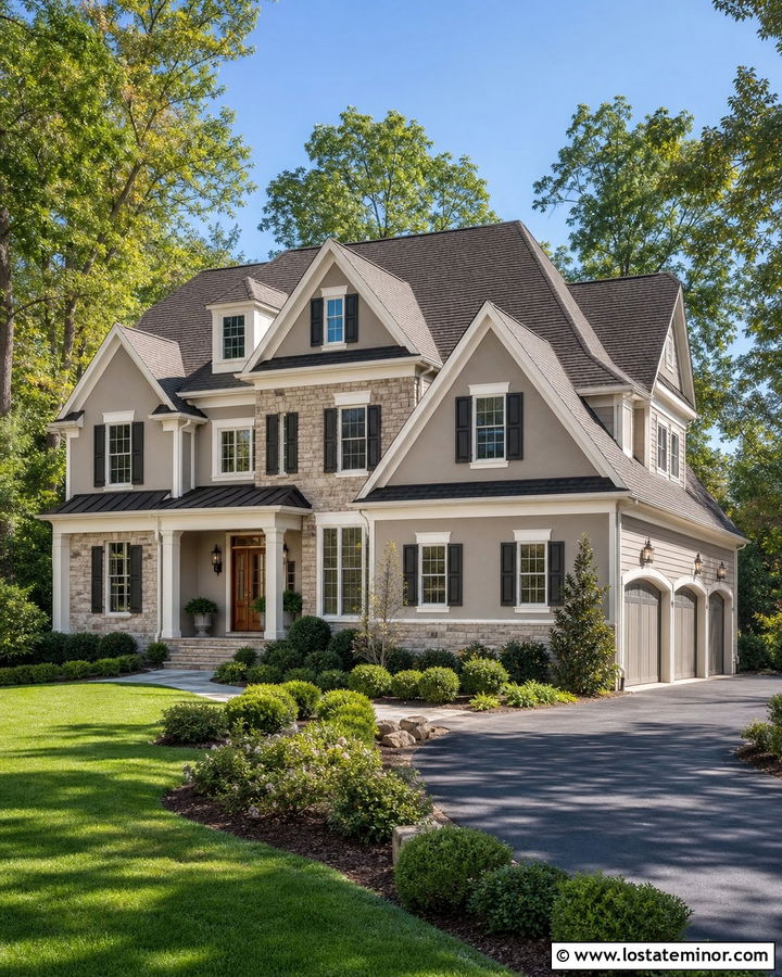 Mega Greige House With Snowbound Trim - 30 Greige House Design With Trim Ideas