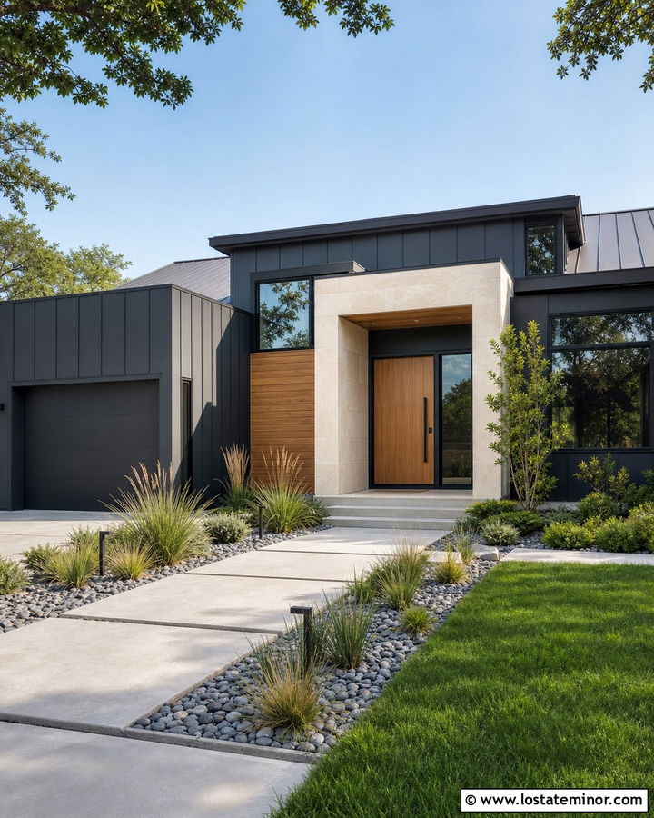Metal Siding And Stone Modern House - 30 Stone House Design With Siding Ideas