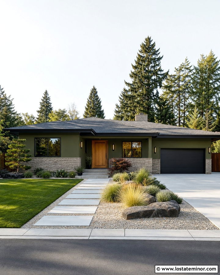 Midcentury House With Linear Stone Wainscoting - 30 Stone House Design With Wainscoting Ideas