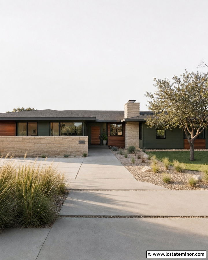 Midcentury Modern House With Stone Wall - 30 Stone House Design With Stone Accents Ideas