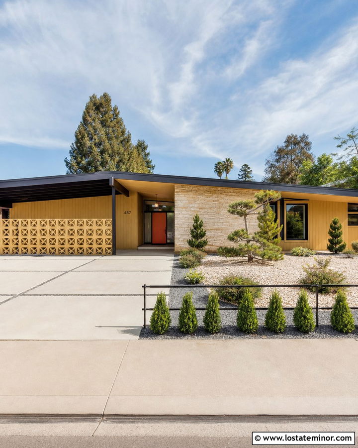 Midcentury Stone House With Breezeway Carport - 30 Stone House Design With Carport Ideas