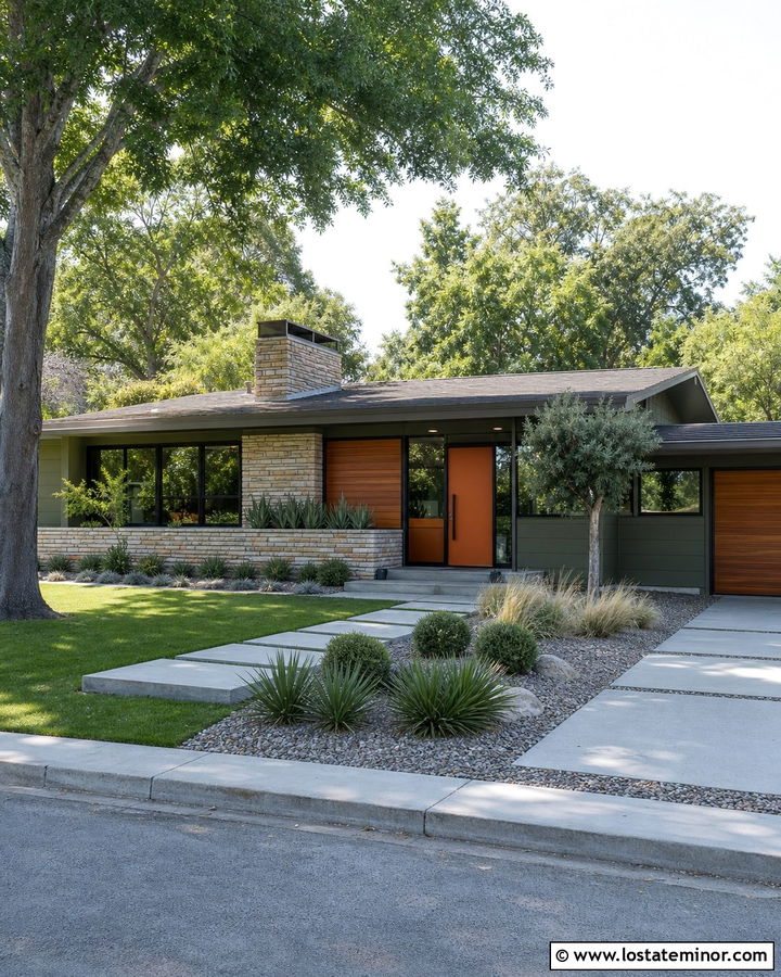 Midcentury Stone House With Low Chimney - 30 Stone House Design With Chimney Ideas