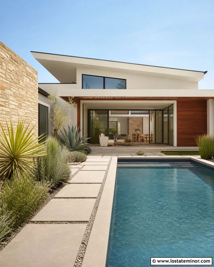 Midcentury Stone House With Pool - 30 Stone House Design With Swimming Pool Ideas